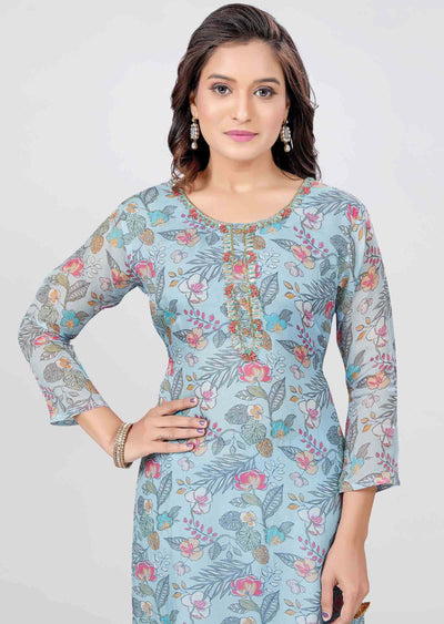 Light Blue Organza Zardosi & Embroidered Kurti Sets