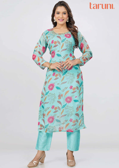 Sea Green Organza Zardosi & Embroidered Kurti Sets