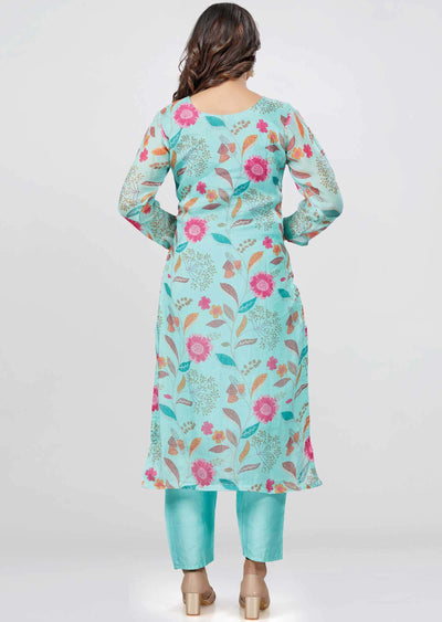 Sea Green Organza Zardosi & Embroidered Kurti Sets