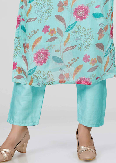 Sea Green Organza Zardosi & Embroidered Kurti Sets