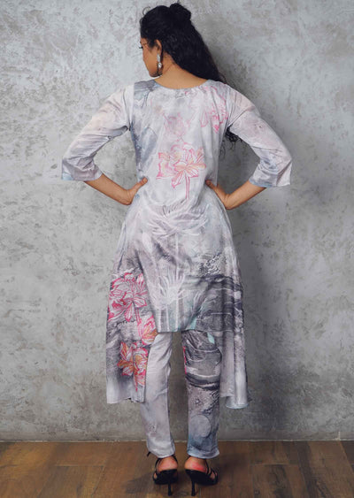 Light Grey Crepe Embroidered Kurti Sets