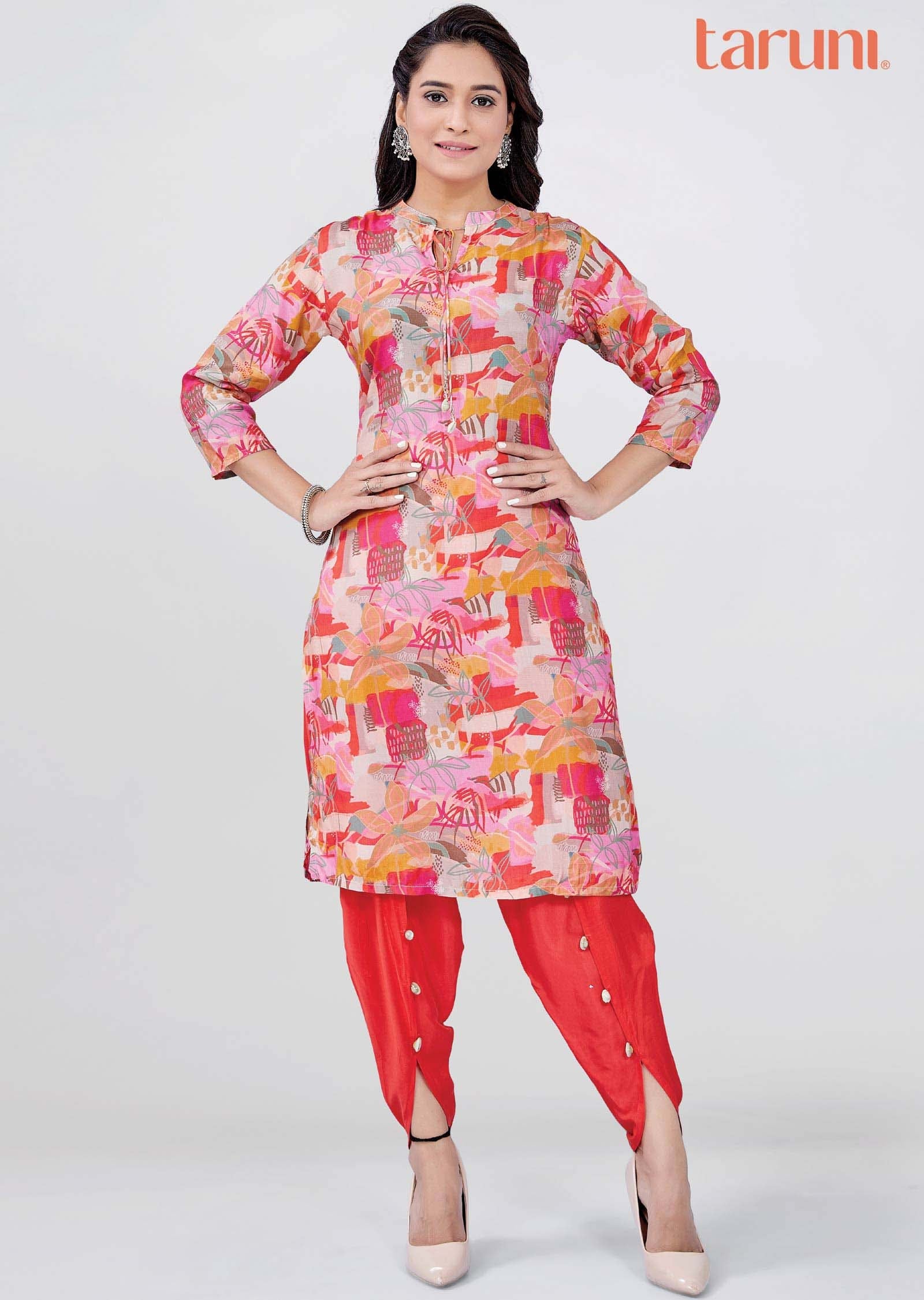 Peach/Pink Muslin Printed Kurti Sets