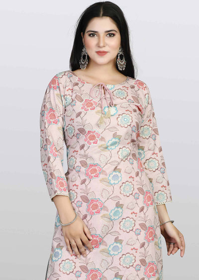 Dusty Pink Cotton Printed Kurti Sets