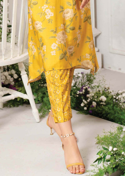 Yellow & Green Muslin Embroidered Kurti Sets