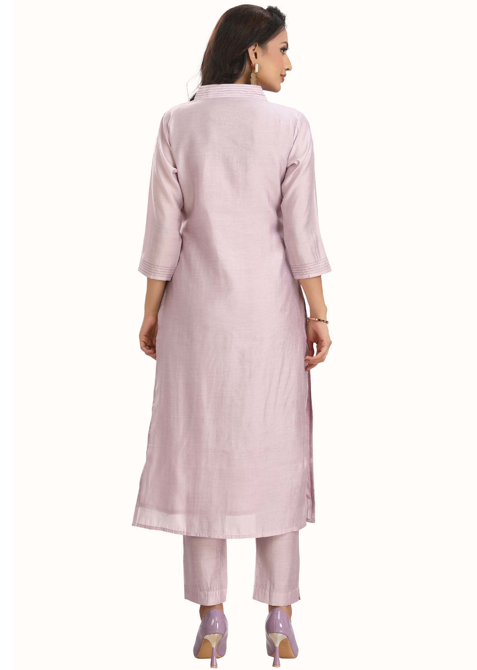 Light Lilac Chanderi Embroidered Kurti Sets