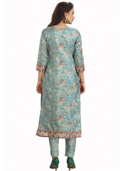 Light Blue Chanderi Printed Kurti Sets