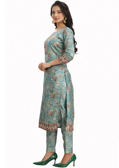 Light Blue Chanderi Printed Kurti Sets