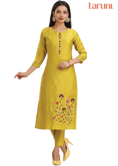 Lime Green Chanderi Kurti Sets