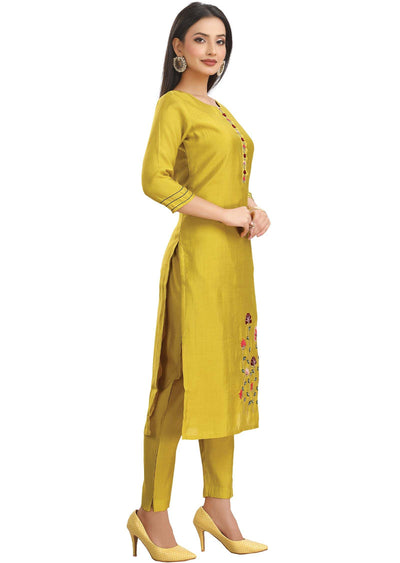 Lime Green Chanderi Kurti Sets