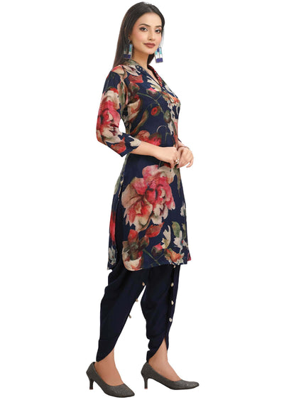 Navy Blue Muslin Embroidered Kurti Sets