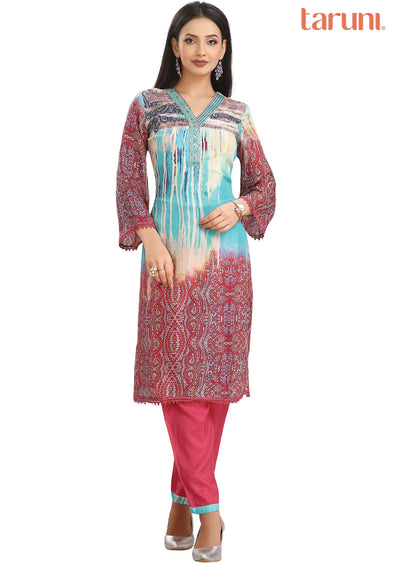 Multi Color Muslin Embroidered Kurti Sets