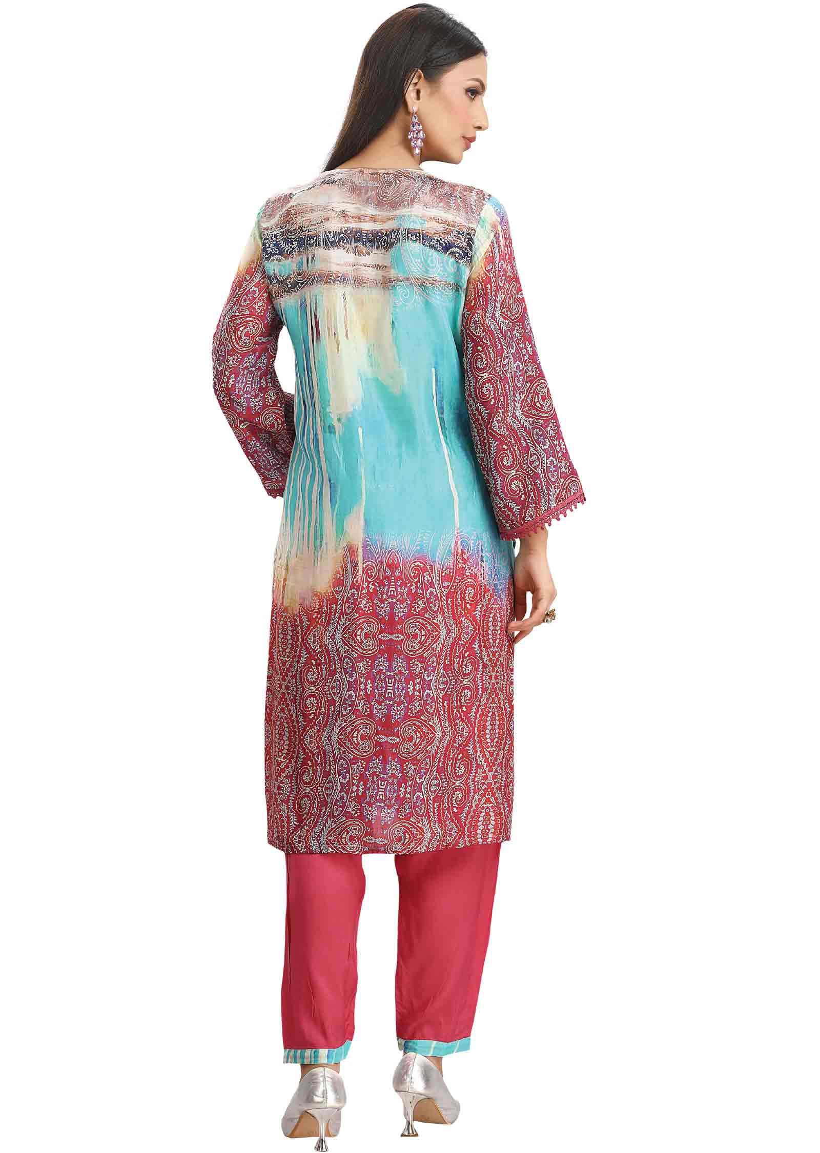 Multi Color Muslin Embroidered Kurti Sets