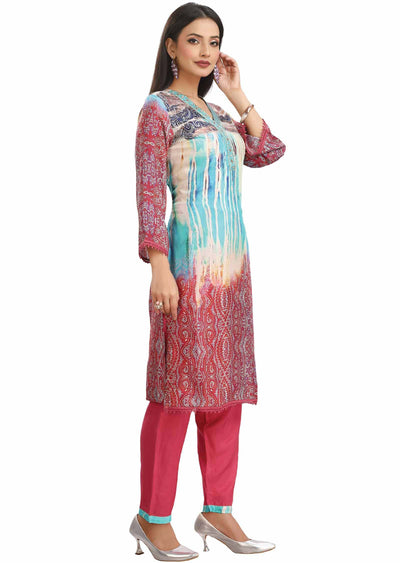 Multi Color Muslin Embroidered Kurti Sets