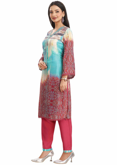 Multi Color Muslin Embroidered Kurti Sets