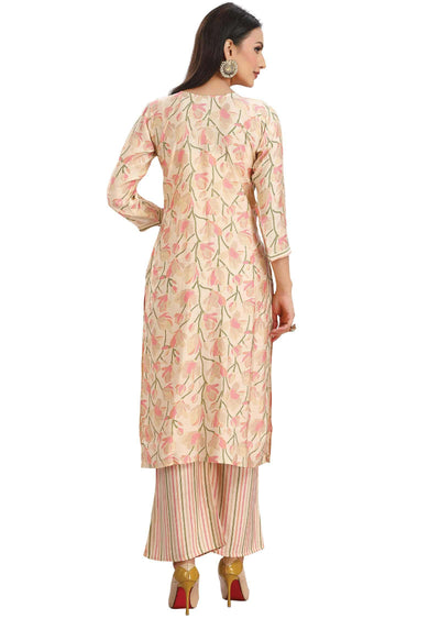 Cream Muslin Printed Kurti Sets