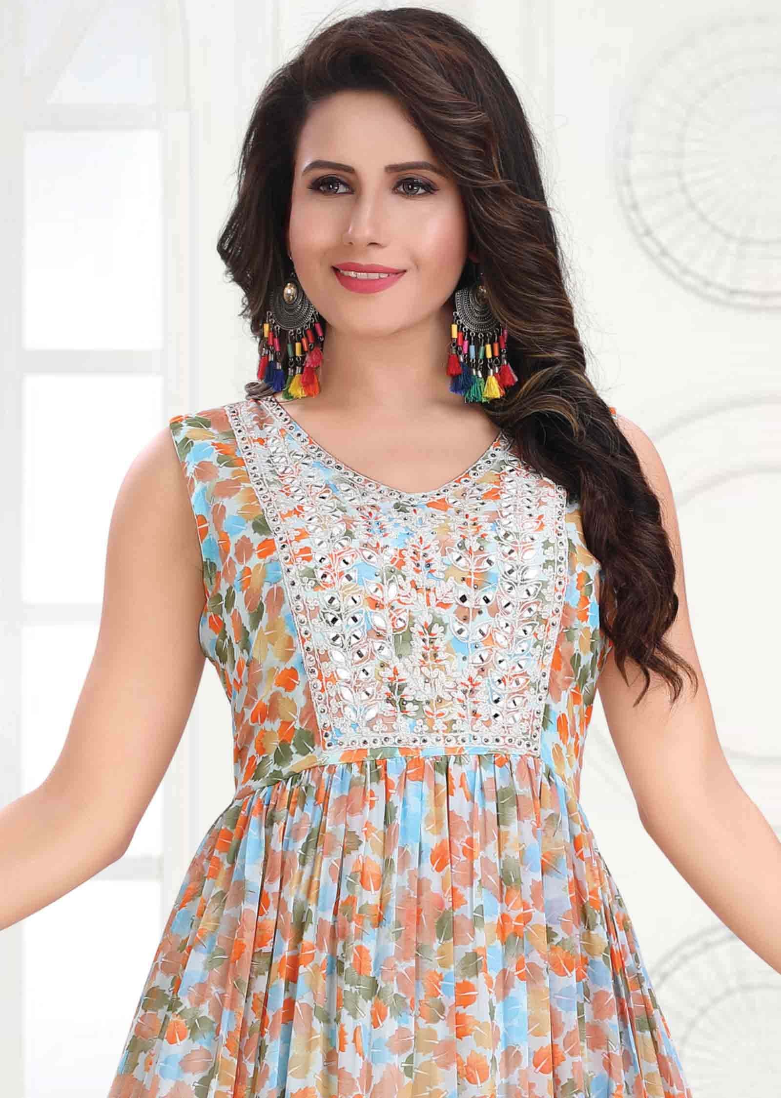 Blue Georgette Kurti Full Length