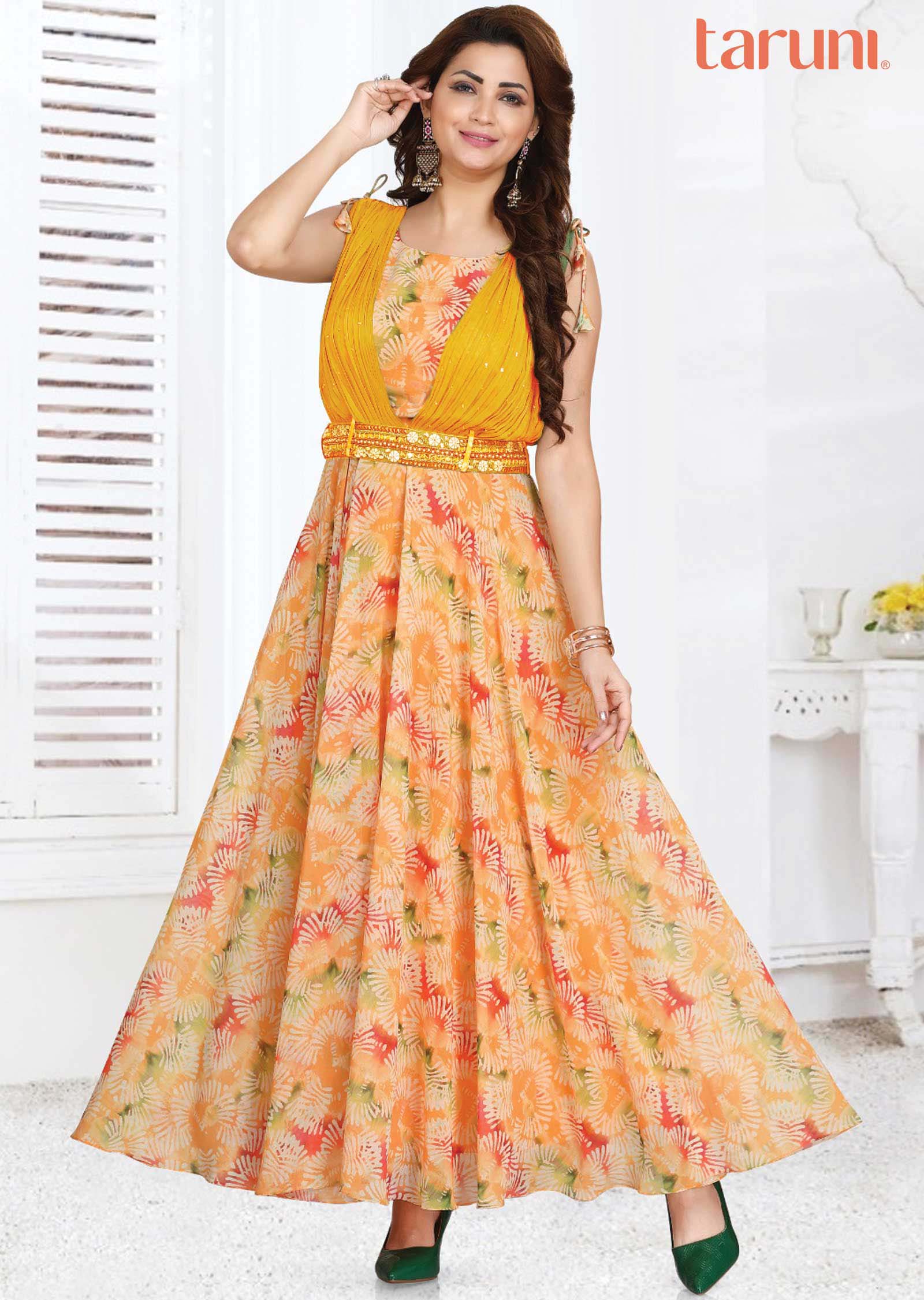 Yellow Georgette Kurti Full Length