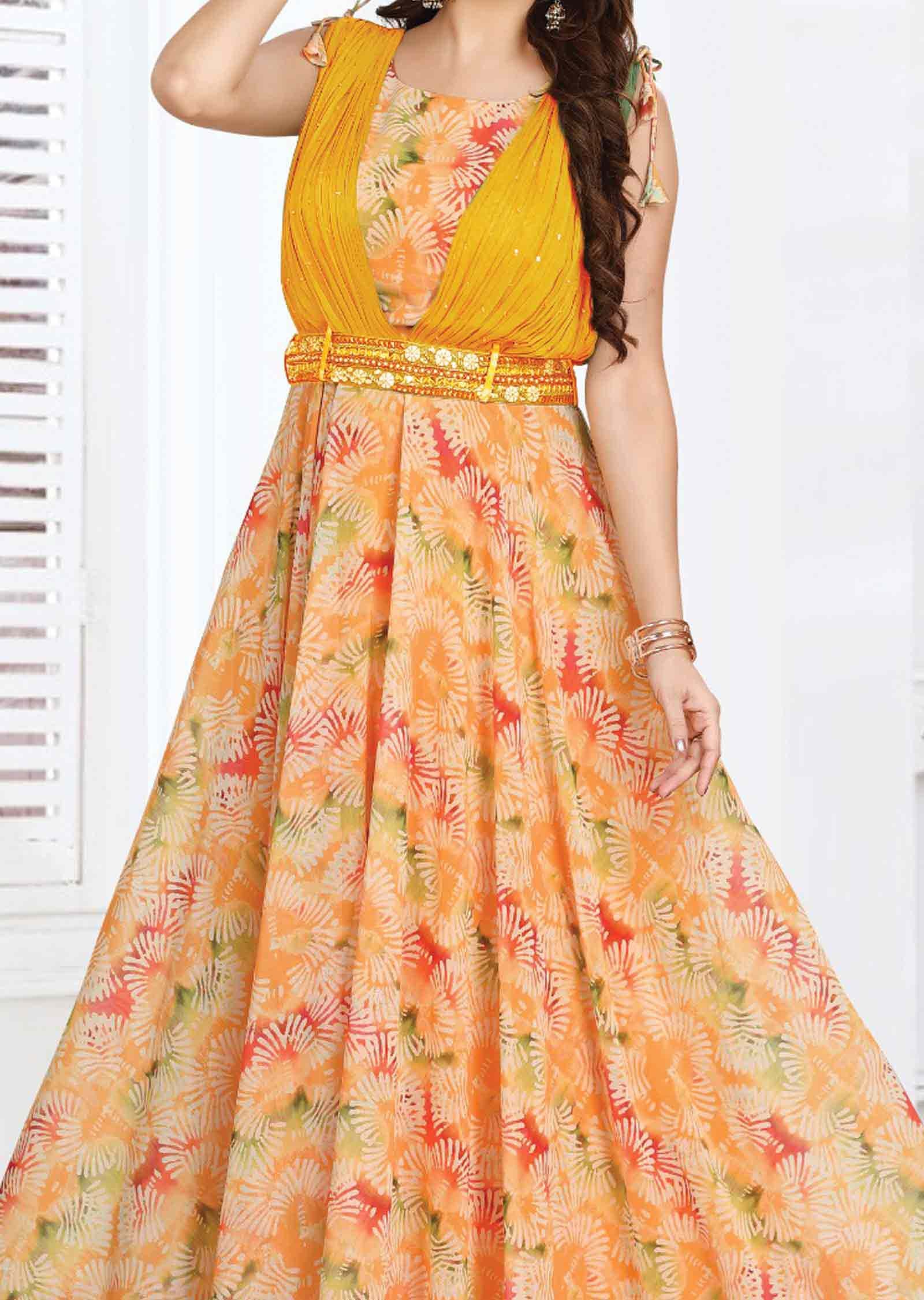 Yellow Georgette Kurti Full Length