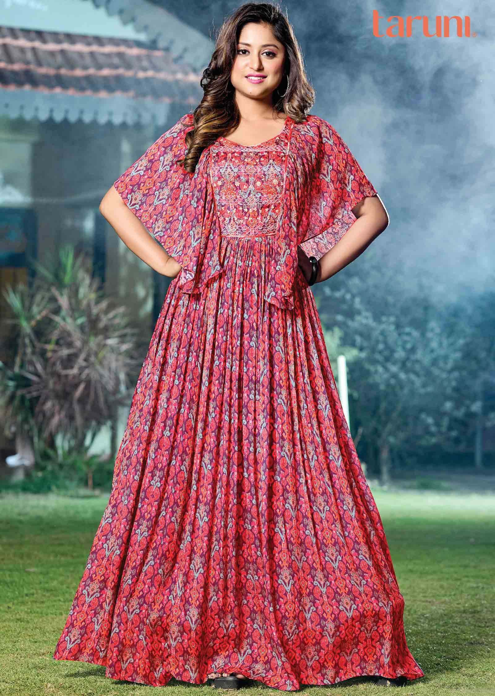 Pink Chinnon Kurti Full Length