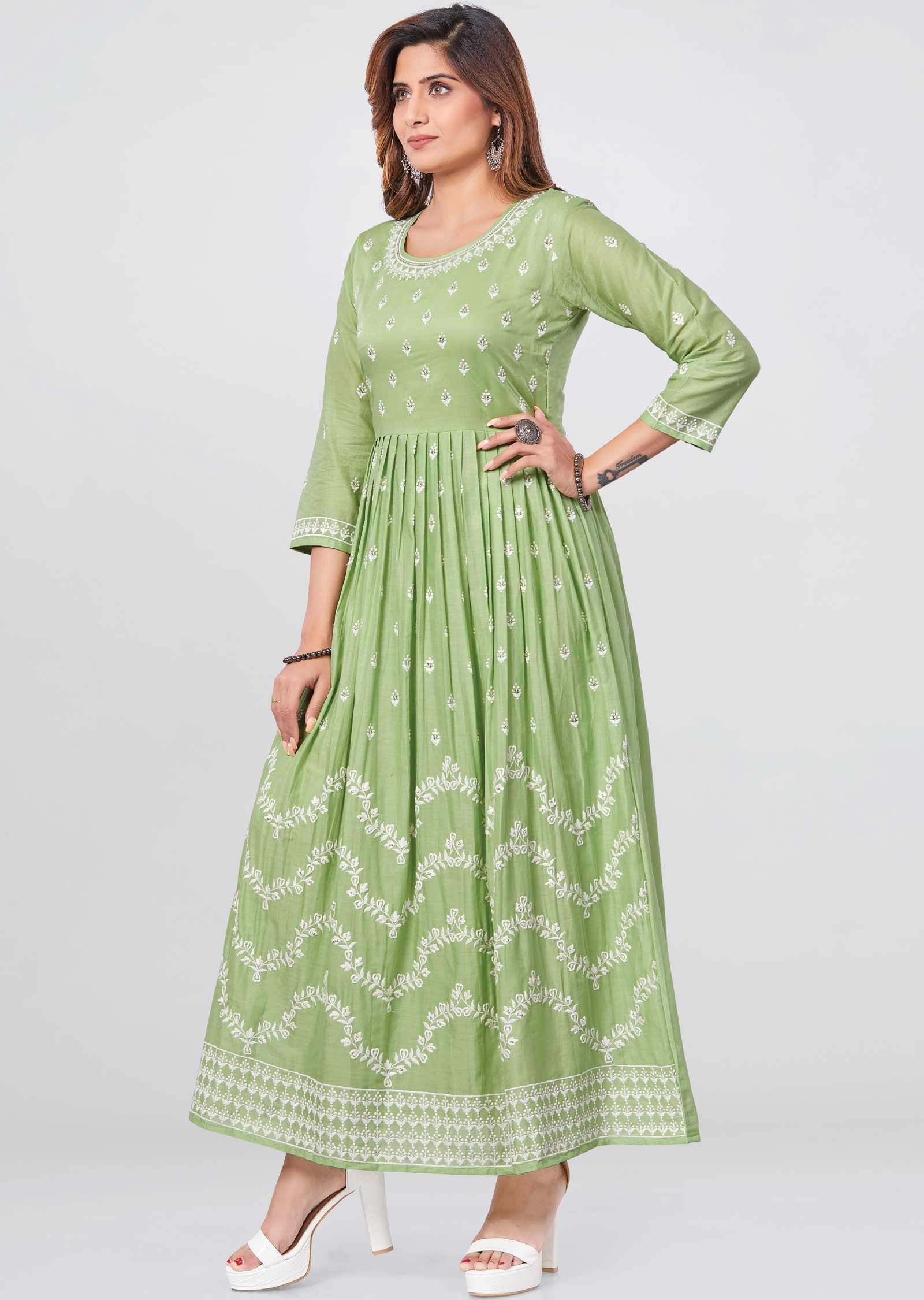 Green Cotton Kurti Full legth