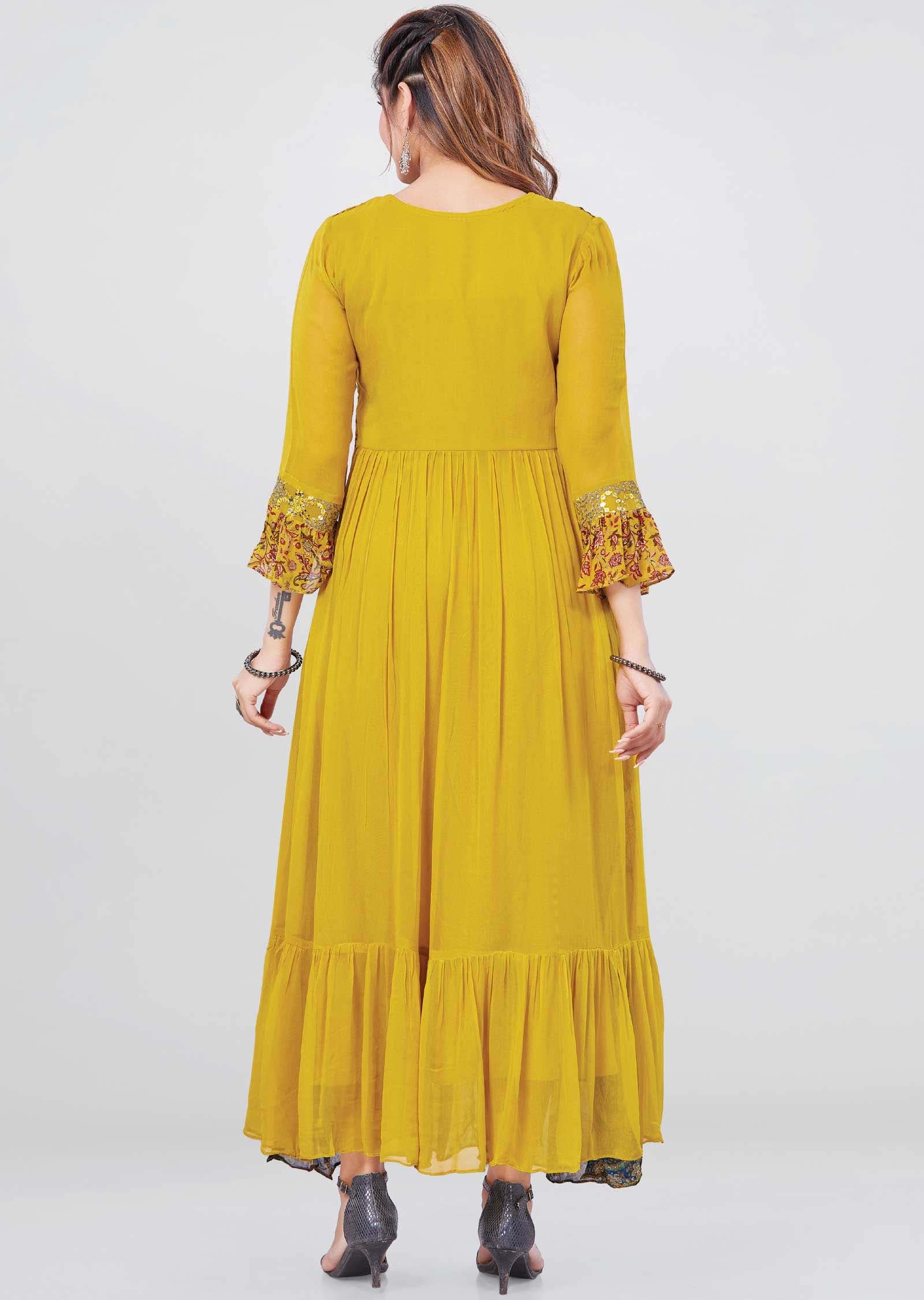 Mustard Georgette Sequins Kurti Full legth