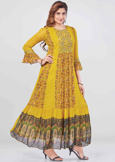 Mustard Georgette Sequins Kurti Full legth