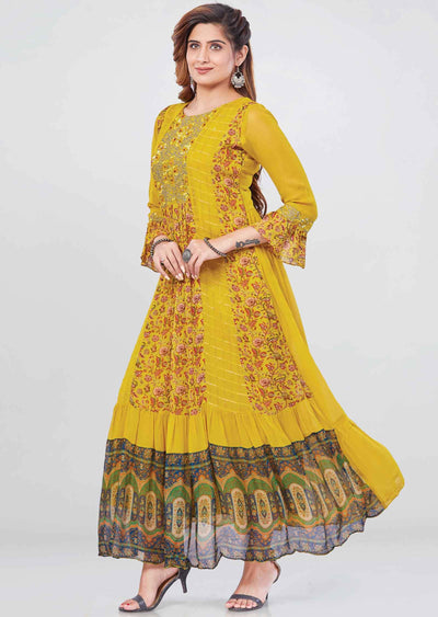 Mustard Georgette Sequins Kurti Full legth