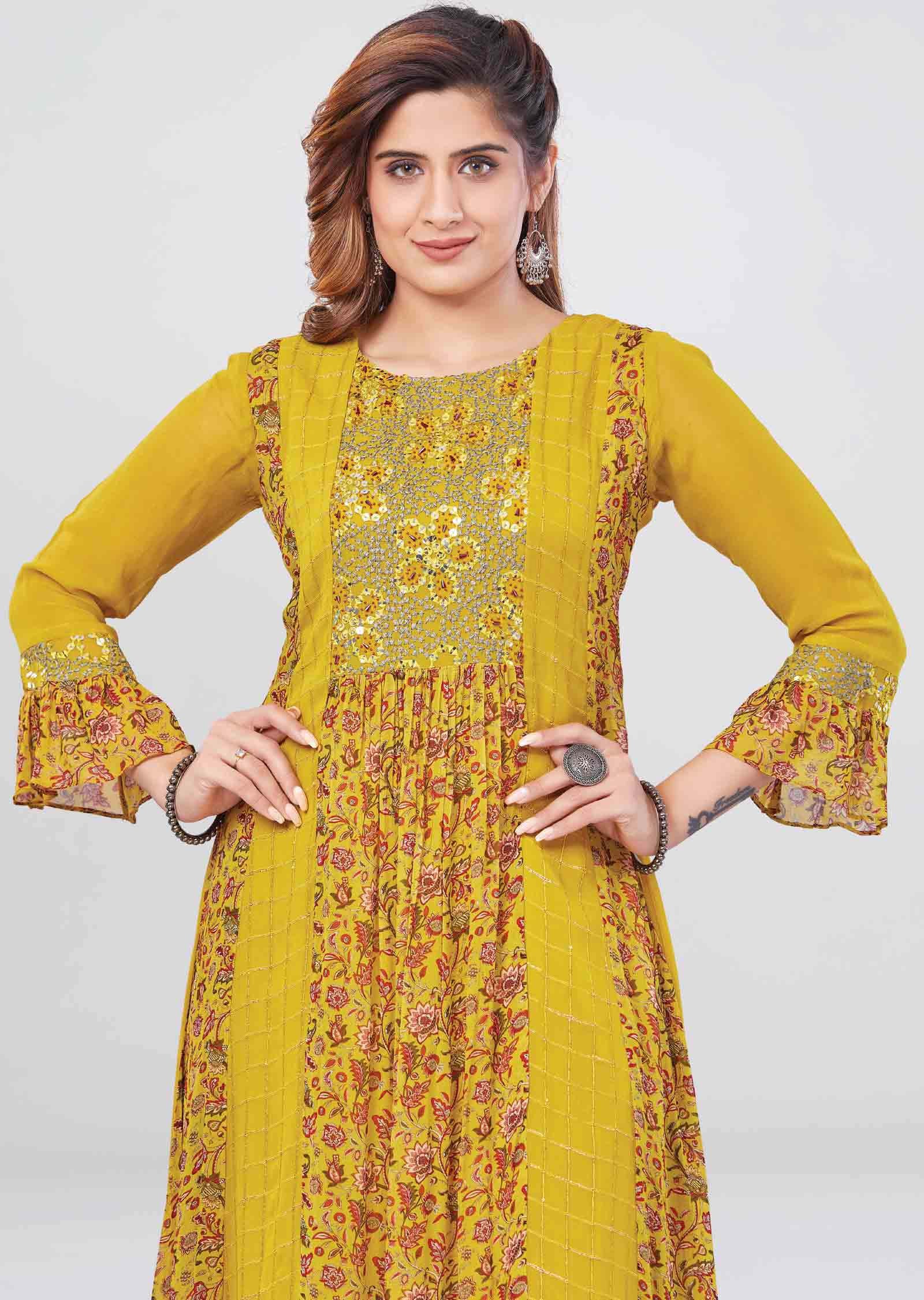 Yellow Georgette Kurti Full legth