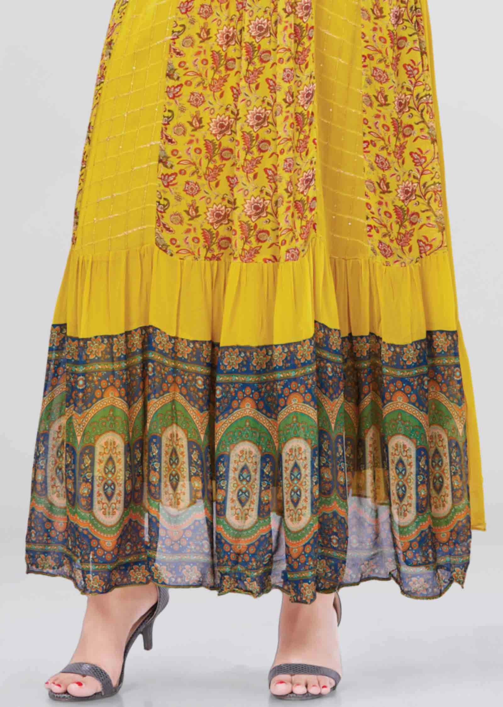 Yellow Georgette Kurti Full legth