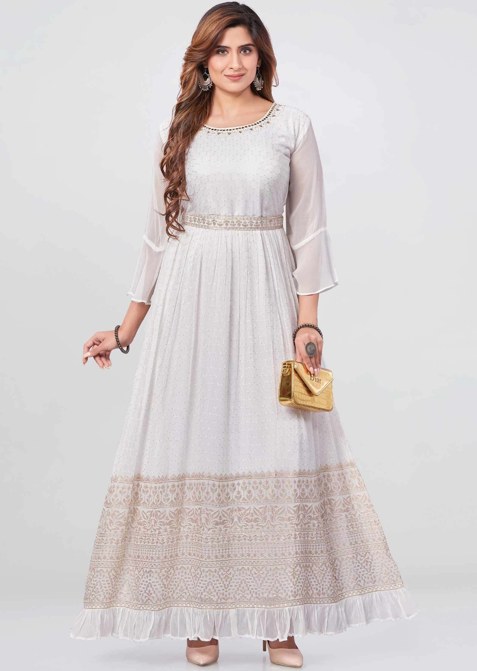 Off White Georgette Kurti Full legth