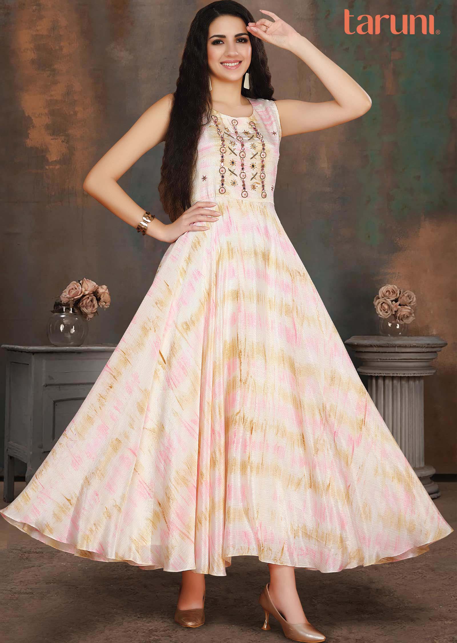 Cream Chinnon Zardosi & Embroidered Kurti