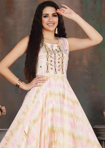 Cream Chinnon Zardosi & Embroidered Kurti