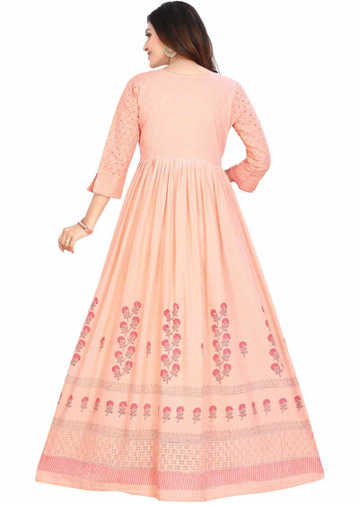 Peach Cotton Printed Kurti