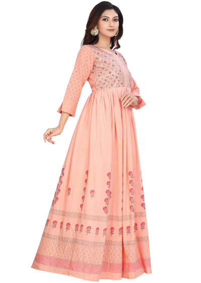 Peach Cotton Printed Kurti