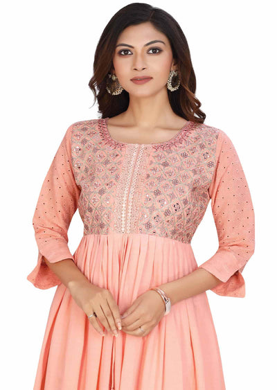 Peach Cotton Printed Kurti