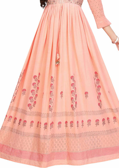 Peach Cotton Printed Kurti