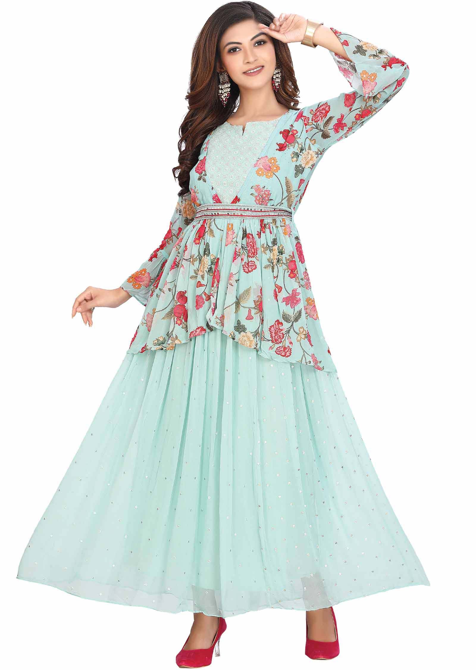 Sea green Georgette Printed Kurti