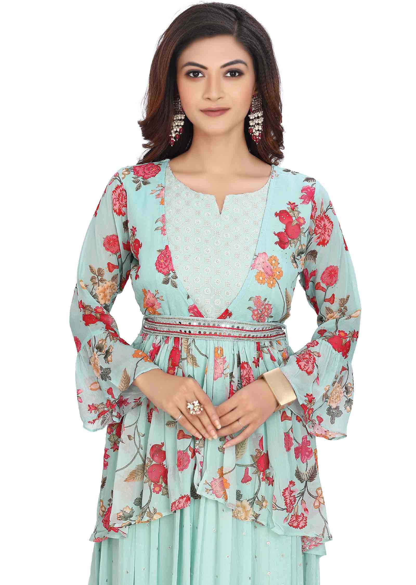 Sea green Georgette Printed Kurti