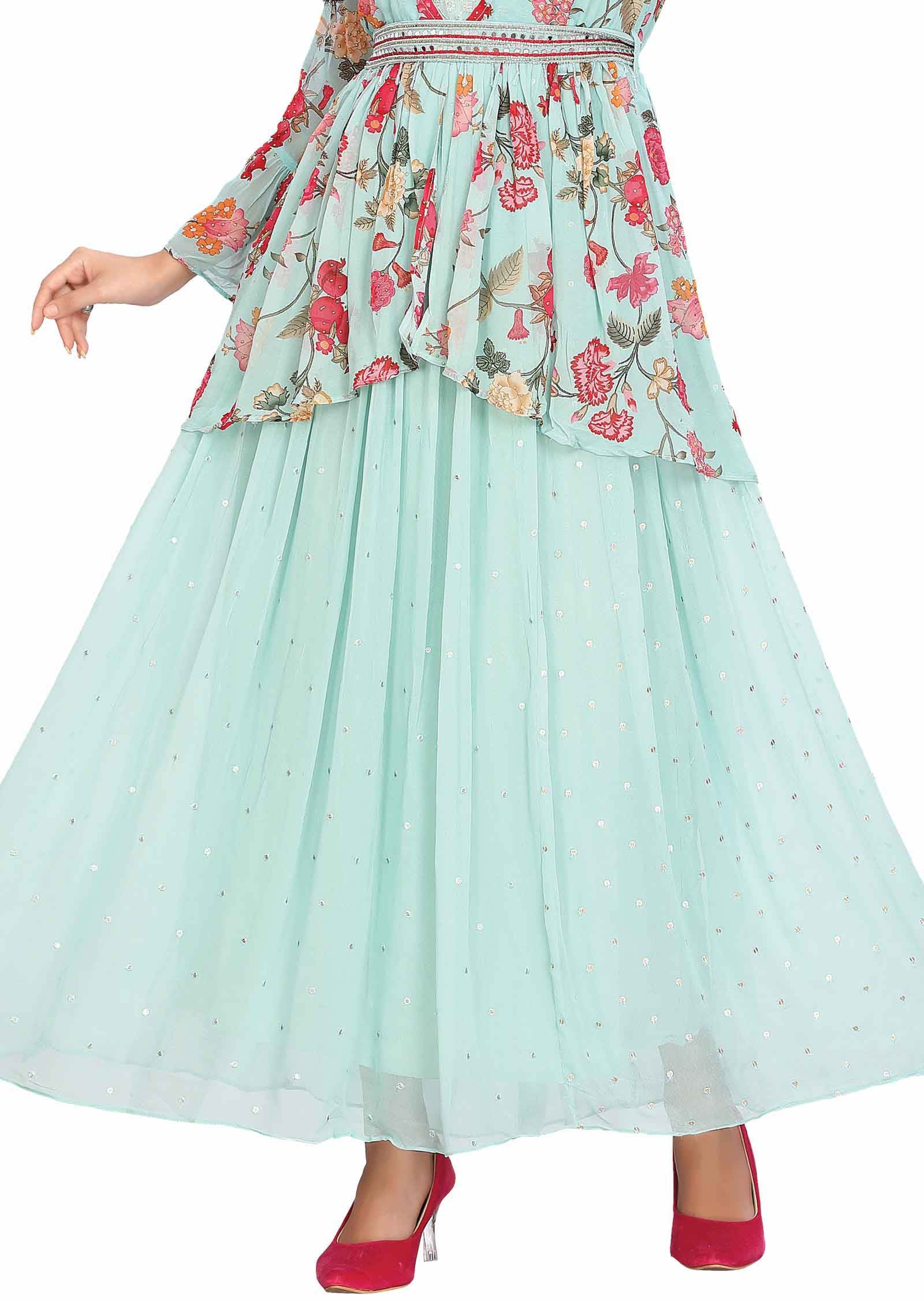 Sea green Georgette Printed Kurti