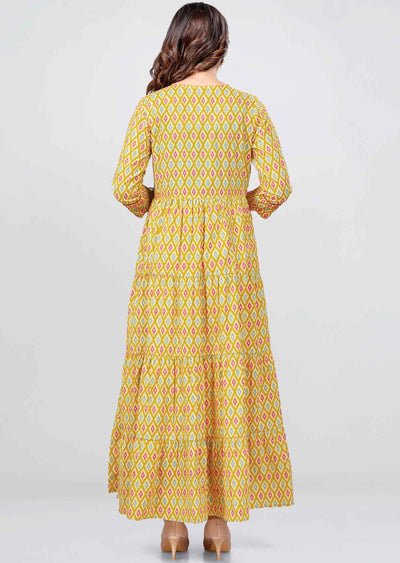 Yellow Cotton Printed Kurti