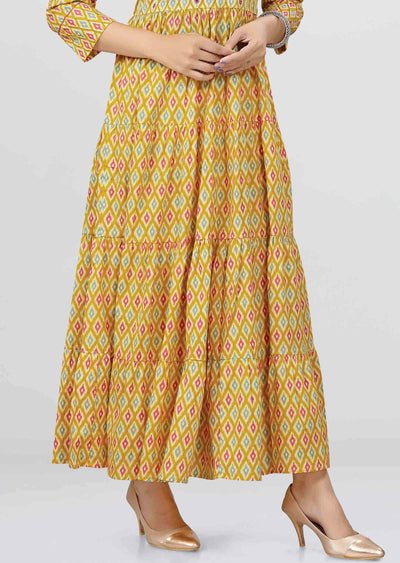 Yellow Cotton Printed Kurti