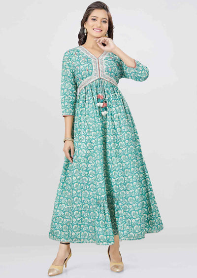 Dusty Green Cotton Sequins Kurti