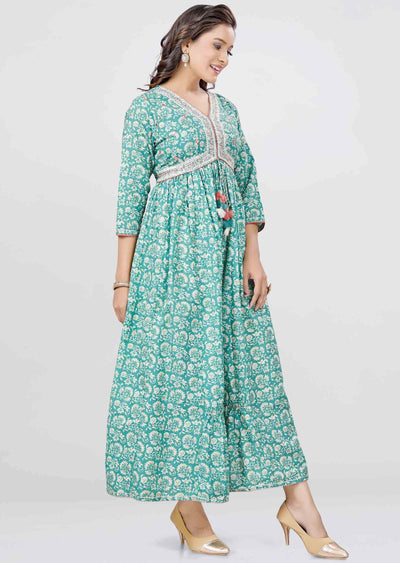 Dusty Green Cotton Sequins Kurti