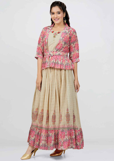 Beige Cotton Printed Kurti