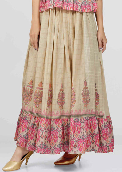 Beige Cotton Printed Kurti