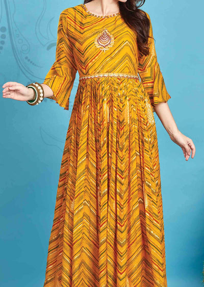 Yellow Chiffon Zardosi & Embroidered Kurti