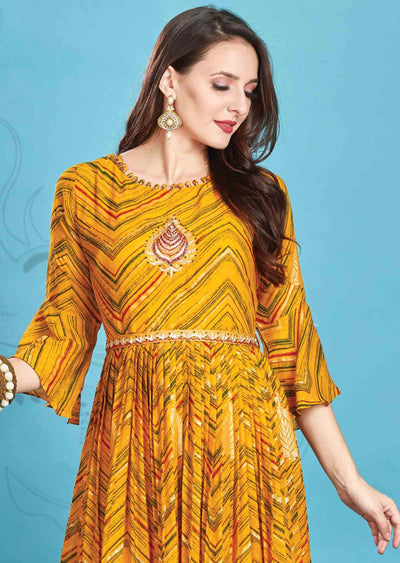 Yellow Chiffon Zardosi & Embroidered Kurti