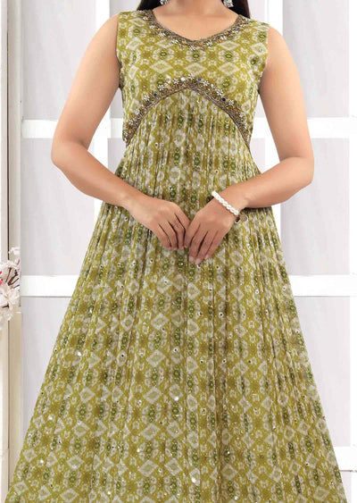 Mehandi Green Georgette Zardosi & Embroidered Kurti