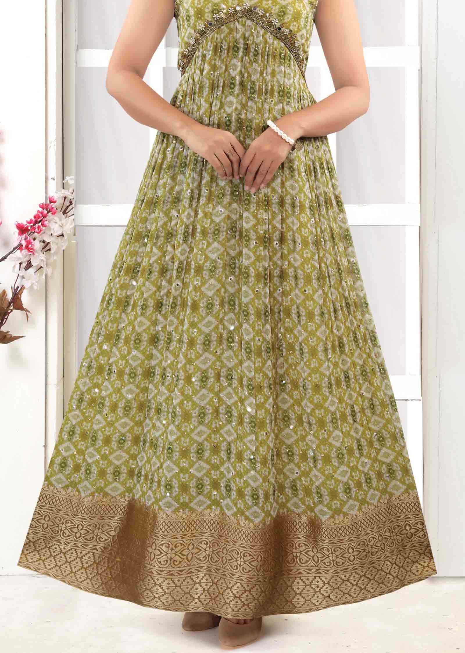 Mehandi Green Georgette Zardosi & Embroidered Kurti