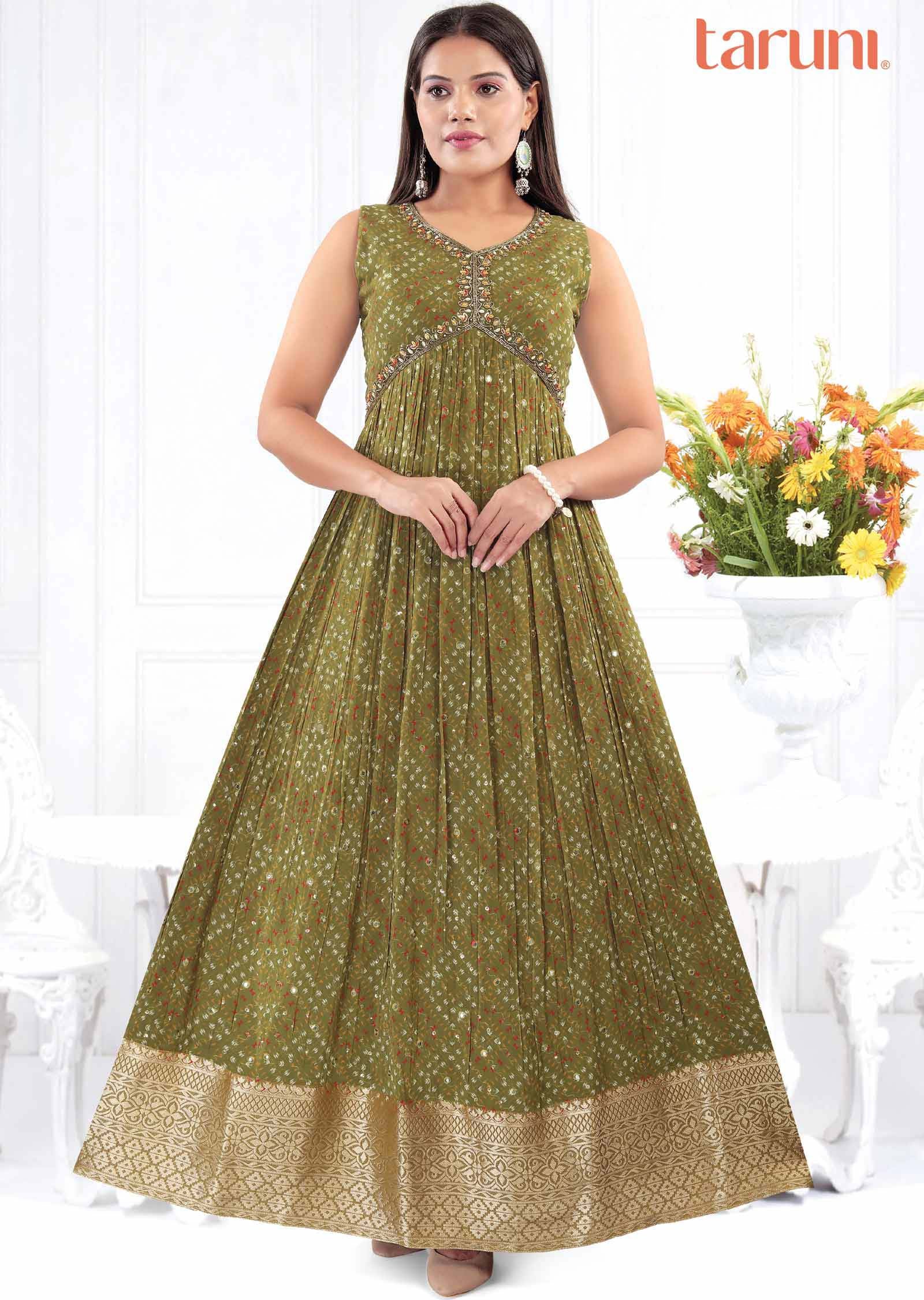 Mehandi Green Georgette Zardosi & Embroidered Kurti